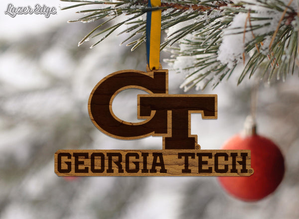 Georgia Tech Primary Logo Ornament - Crafted from Cherry or Maple Wood - Georgia Tech Yellow Jackets