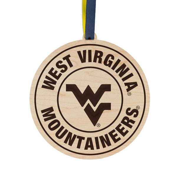West Virginia University Mountaineers Circular Ornament – Crafted from Cherry and Maple Wood – West Virginia Mountaineers