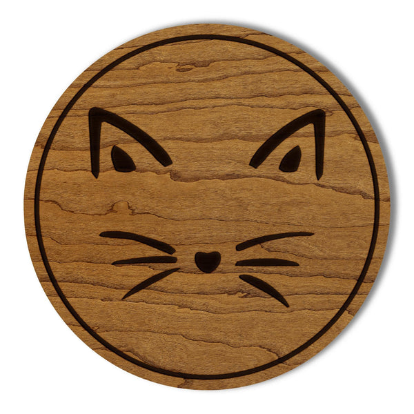 Cat Face Wooden Coaster - Crafted from Cherry or Maple Wood