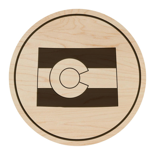 Colorado State Flag Coaster - Crafted from Cherry or Maple Wood