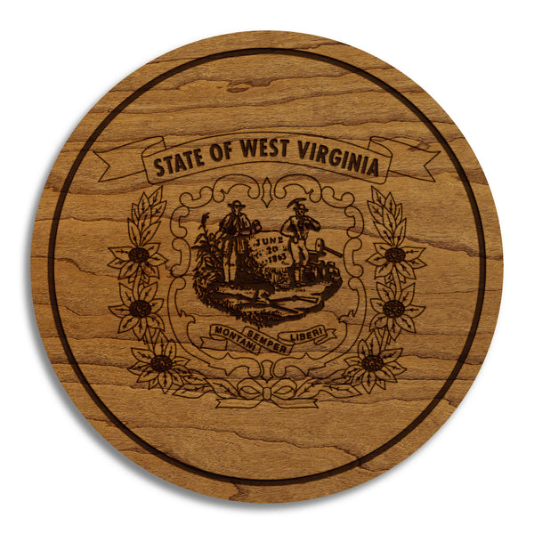 West Virginia State Flag Coaster - Crafted from Cherry or Maple Wood