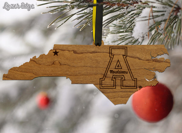 Appalachian State Mountaineers Block A on State Ornament – Crafted from Cherry and Maple Wood – App State Mountaineers