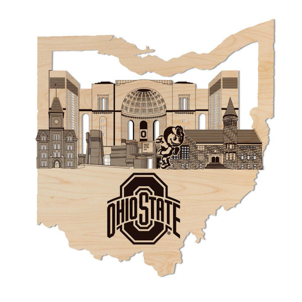 Ohio State University Skyline Wall Hanging - Crafted from Cherry or Maple Wood