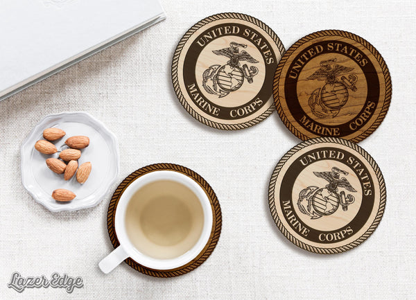 United States Marine Corps Seal Coaster - Crafted from Cherry or Maple Wood
