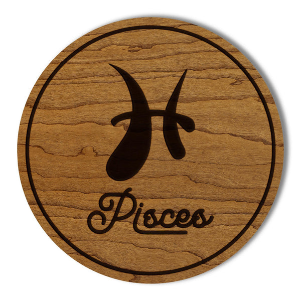 Pisces Sign Zodiac Coaster – Crafted from Cherry or Maple Wood