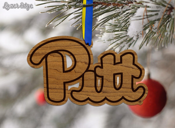 University of Pittsburgh Pitt Ornament – Crafted from Cherry and Maple Wood – Pittsburgh Panthers