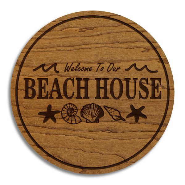 Welcome To Our Beach House Coaster – Crafted from Cherry or Maple Wood