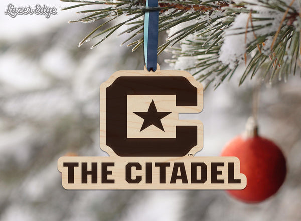 The Citadel Military College C and Star Ornament – Crafted from Cherry and Maple Wood – The Citadel Bulldogs