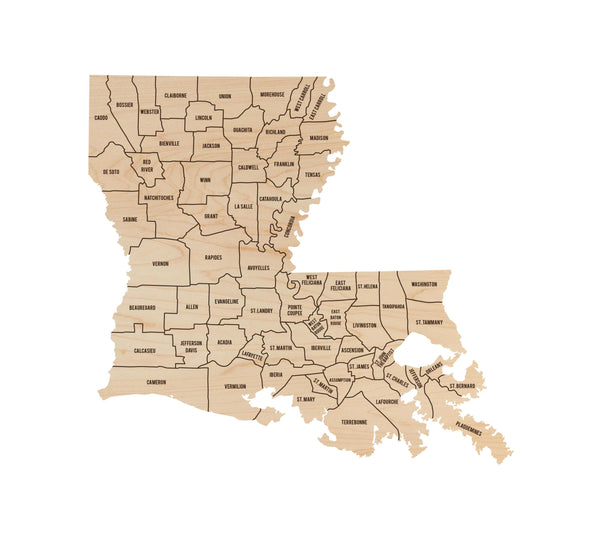 Louisiana County Map Wall Hanging - Crafted from Cherry or Maple Wood