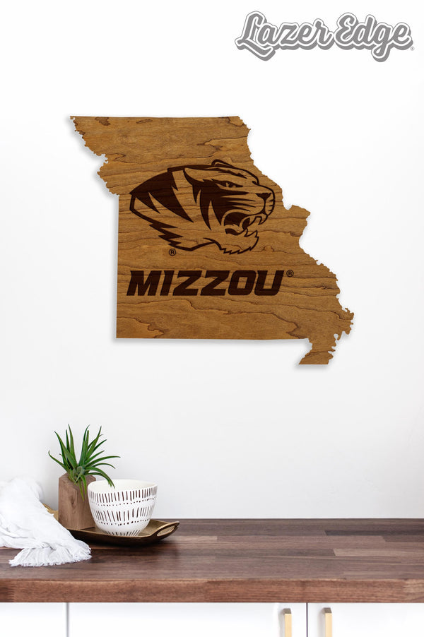 University of Missouri Tiger Logo on State Wall Hanging – Crafted from Cherry and  Maple Wood - Missouri Tigers