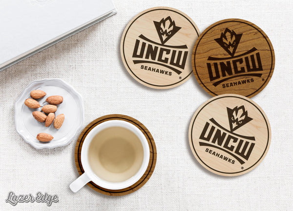 University of North Carolina Wilmington Seahawks Coaster – Crafted from Cherry or Maple Wood – UNCW Seahawks
