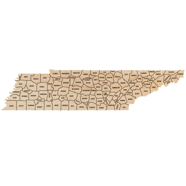 Tennessee County Map Wall Hanging - Crafted from Cherry or Maple Wood