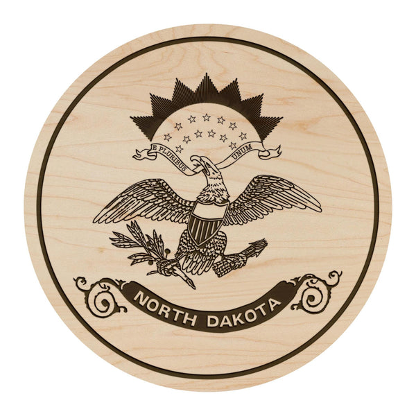 North Dakota State Flag Coaster - Crafted from Cherry or Maple Wood