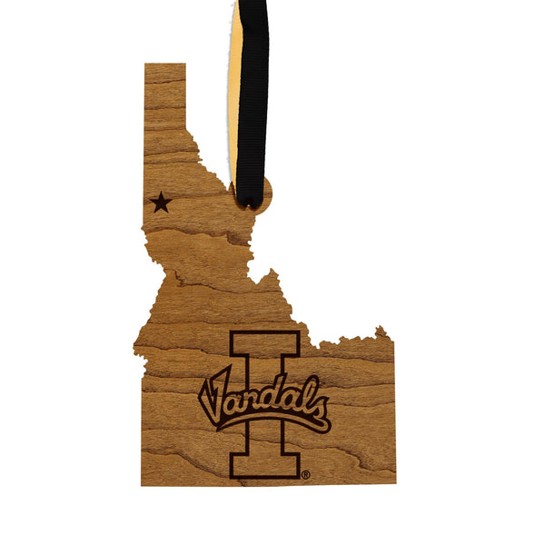 University of Idaho Vandals on State Ornament – Crafted from Cherry and Maple Wood – Idaho Vandals