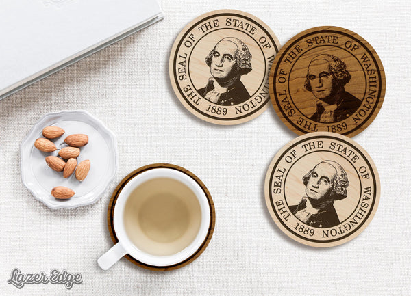 Washington State Flag Coaster - Crafted from Cherry or Maple Wood