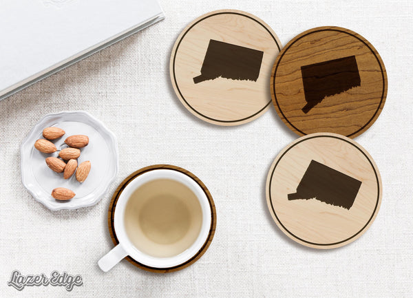 Connecticut State Map Coaster - Crafted from Cherry or Maple Wood