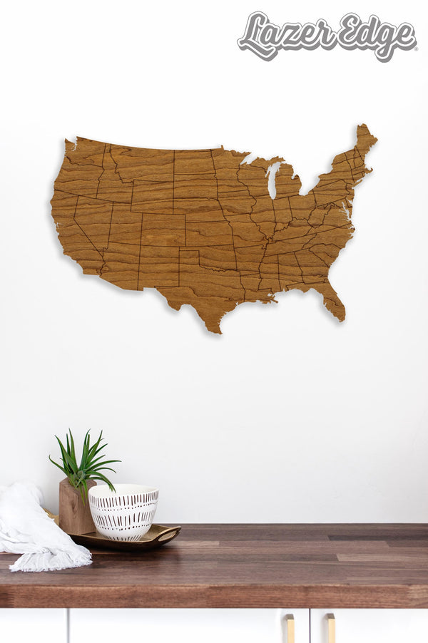 United States of America Country Map Wall Hanging - Crafted from Cherry or Maple Wood