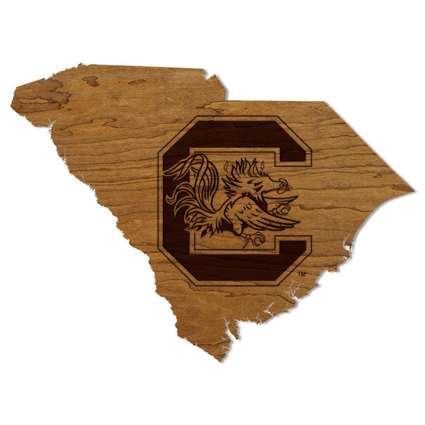 University of South Carolina Block C Gamecock on State Wall Hanging – Crafted from Cherry and  Maple Wood - USC Gamecocks