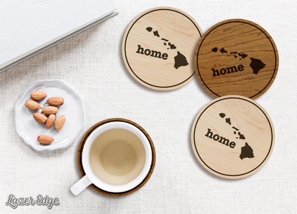 Hawaii Home State Map Coaster - Crafted from Cherry or Maple Wood