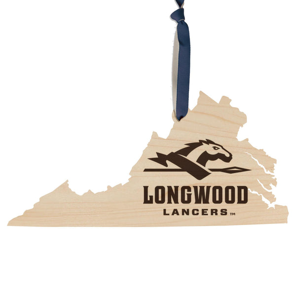 Longwood University Lancers on State Ornament – Crafted from Cherry and Maple Wood – Longwood Lancers