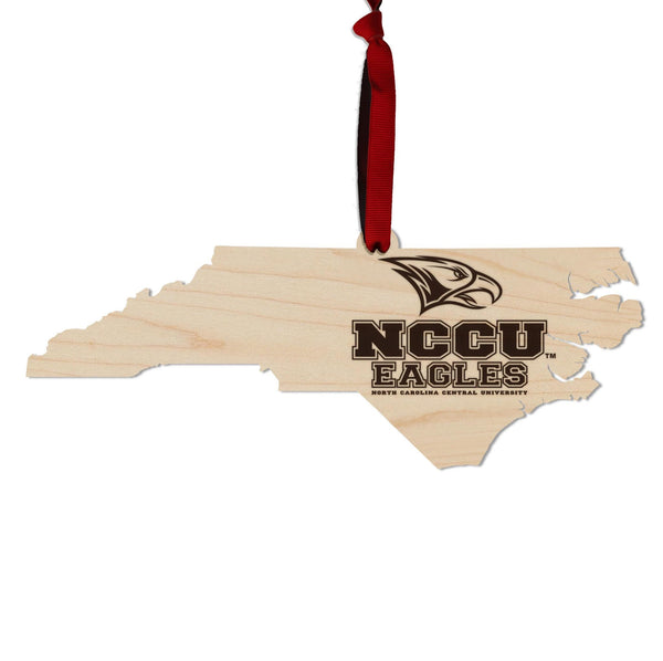 North Carolina Central University Eagles on State Ornament – Crafted from Cherry and Maple Wood – NCCU Eagles