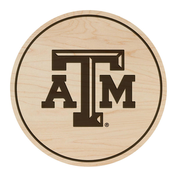 Texas Agricultural and Mechanical University TAM Logo Coaster – Crafted from Cherry or Maple Wood – Texas A & M Aggies