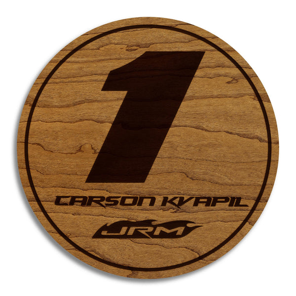 Carson Kvapil #1 Wooden Coaster  | Crafted from Cherry and Maple Wood | Made in USA | Officially Licensed by JR Motorsports