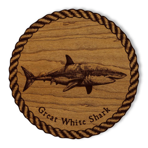 Great White Shark Wooden Coaster - Crafted from Cherry or Maple Wood