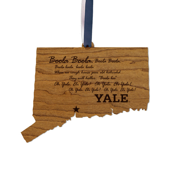 Yale University Fight Song on State Ornament – Crafted from Cherry and Maple Wood – Yale Bulldogs