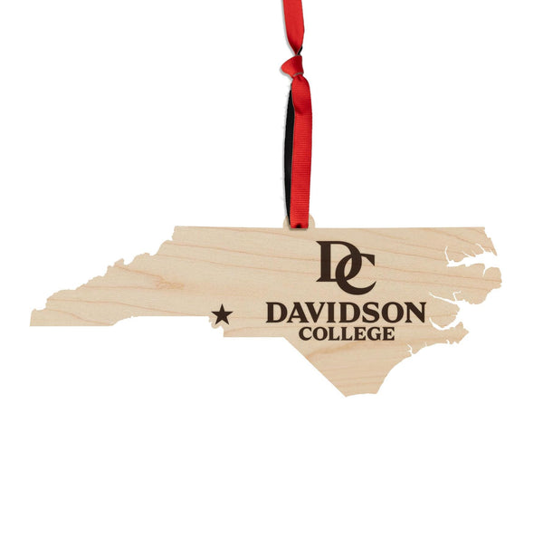 Davidson College Wordmark on State Ornament – Crafted from Cherry and Maple Wood– Davidson Wildcats