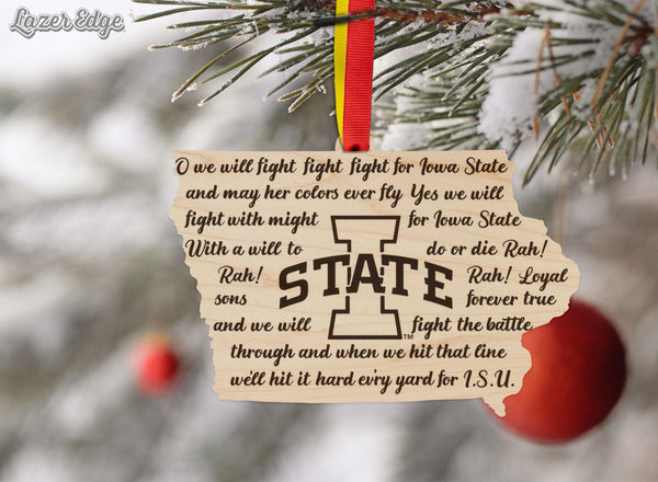 Iowa State University Fight Song on State Ornament – Crafted from Cherry and Maple Wood – Iowa State University