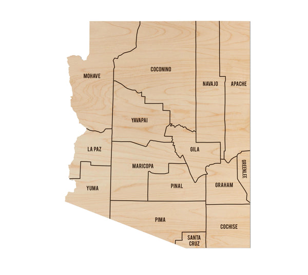 Arizona County Map Wall Hanging - Crafted from Cherry or Maple Wood