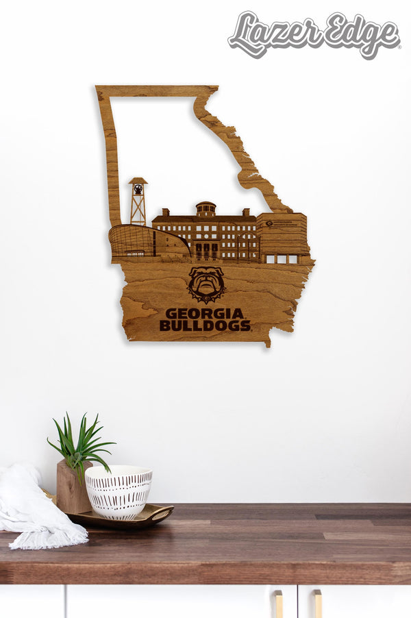 University of Georgia Skyline Wall Hanging - Crafted from Cherry or Maple Wood - Georgia Bulldogs
