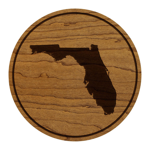 Florida State Map Coaster - Crafted from Cherry or Maple Wood