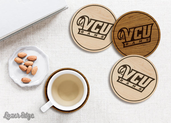 Virginia Commonwealth University Wordmark Coaster – Crafted from Cherry or Maple Wood – VCU Rams