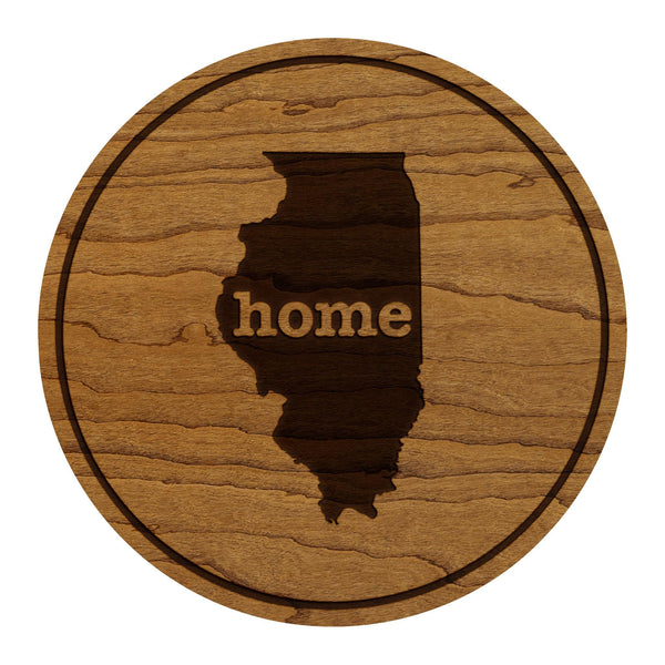 Illinois Home State Map Coaster - Crafted from Cherry or Maple Wood