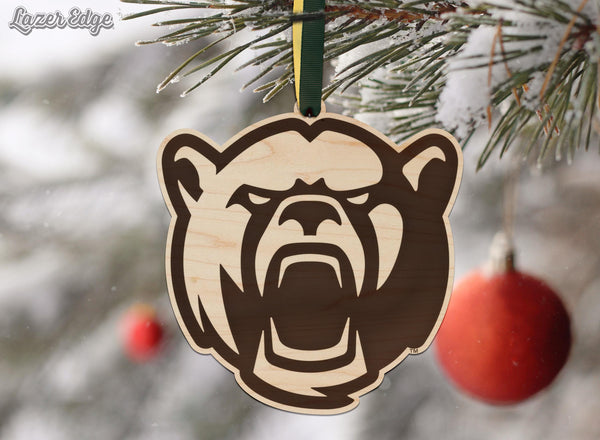 Baylor University Bear Ornament – Crafted from Cherry and Maple Wood – Baylor Bears