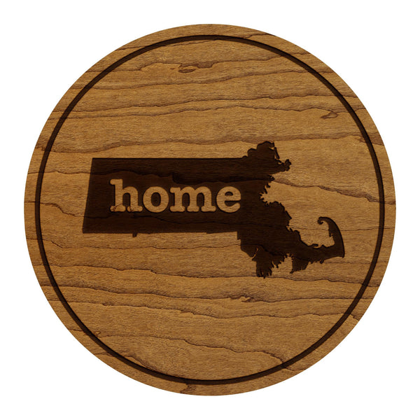 Massachusetts Home State Map Coaster - Crafted from Cherry or Maple Wood