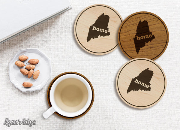 Maine Home State Map Coaster - Crafted from Cherry or Maple Wood