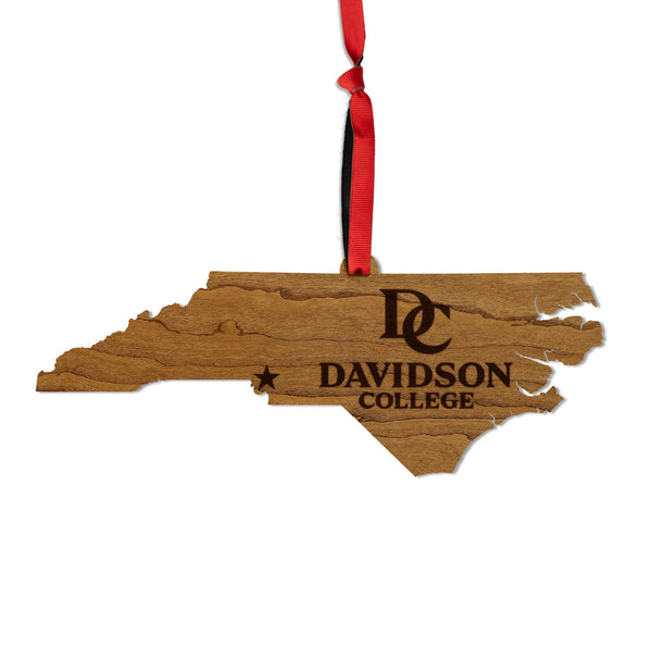Davidson College Wordmark on State Ornament – Crafted from Cherry and Maple Wood– Davidson Wildcats