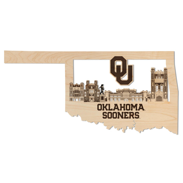 Oklahoma University Skyline Wall Hanging - Crafted from Cherry or Maple Wood - Oklahoma Sooners
