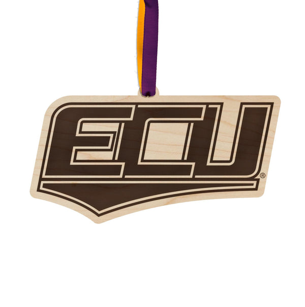 East Carolina University Flying ECU on State Ornament – Crafted from Cherry and Maple Wood –ECU Pirates
