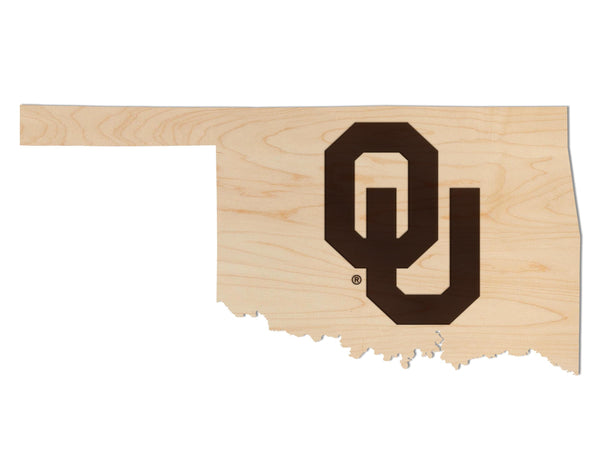 Oklahoma University OU on State Wall Hanging - Crafted from Cherry or Maple Wood - Oklahoma Sooners