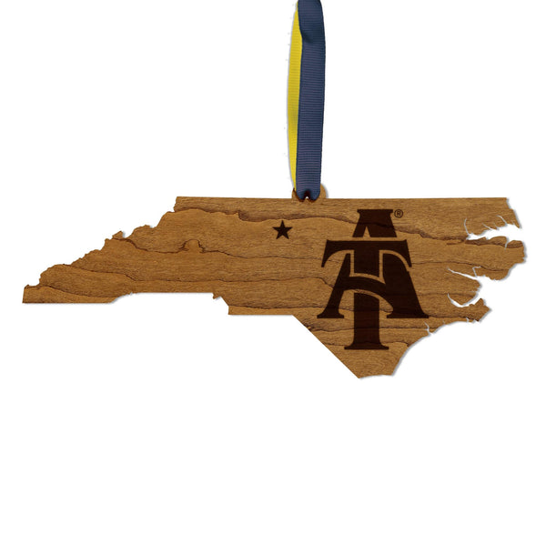 North Carolina A&T University AT on State Ornament – Crafted from Cherry and Maple Wood – NCAT Aggies
