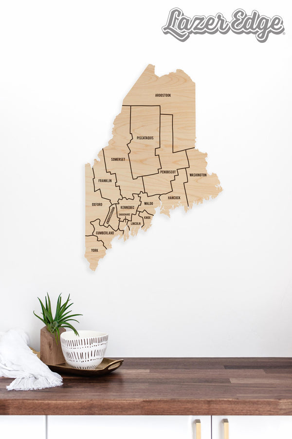 Maine County Map Wall Hanging - Crafted from Cherry or Maple Wood