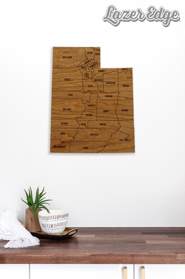 Utah County Map Wall Hanging - Crafted from Cherry or Maple Wood