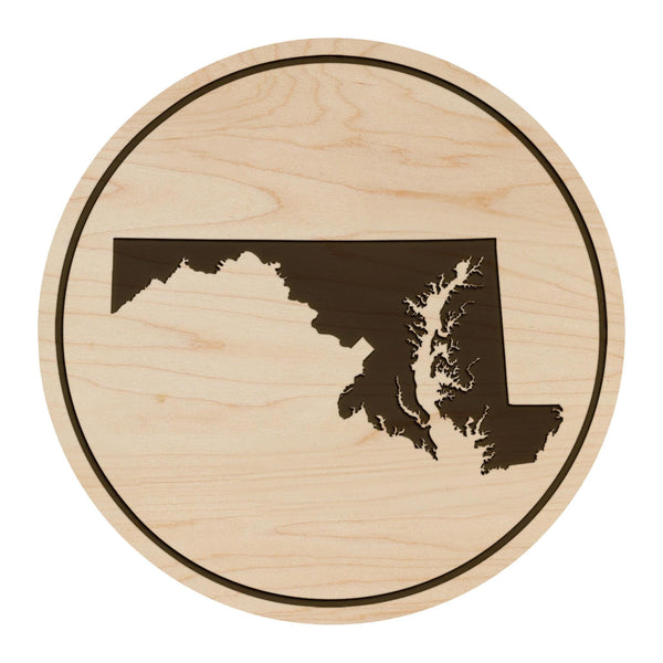 Maryland State Map Coaster - Crafted from Cherry or Maple Wood