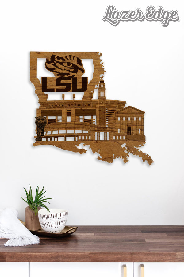 LSU Wall Hanging - Handcrafted Cherry & Maple Wood Tiger Pride Decoration