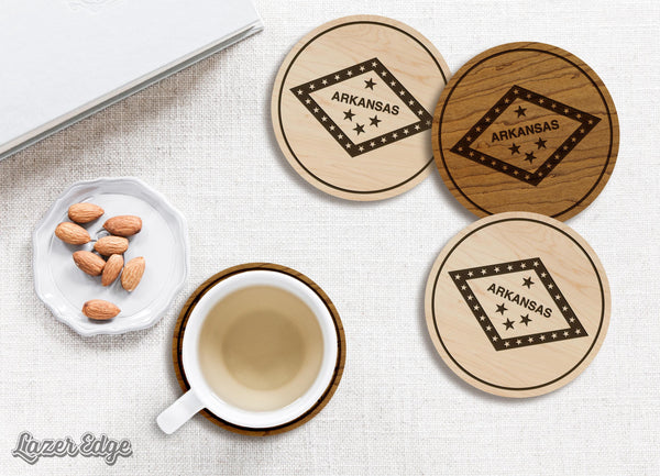 Arkansas State Flag Coaster - Crafted from Cherry or Maple Wood