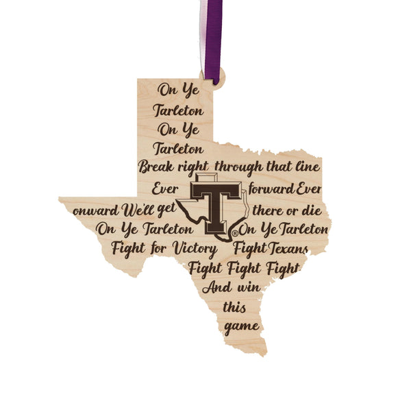 Tarleton State University Fight Song Ornament – Crafted from Cherry and Maple Wood – Tarleton Texans